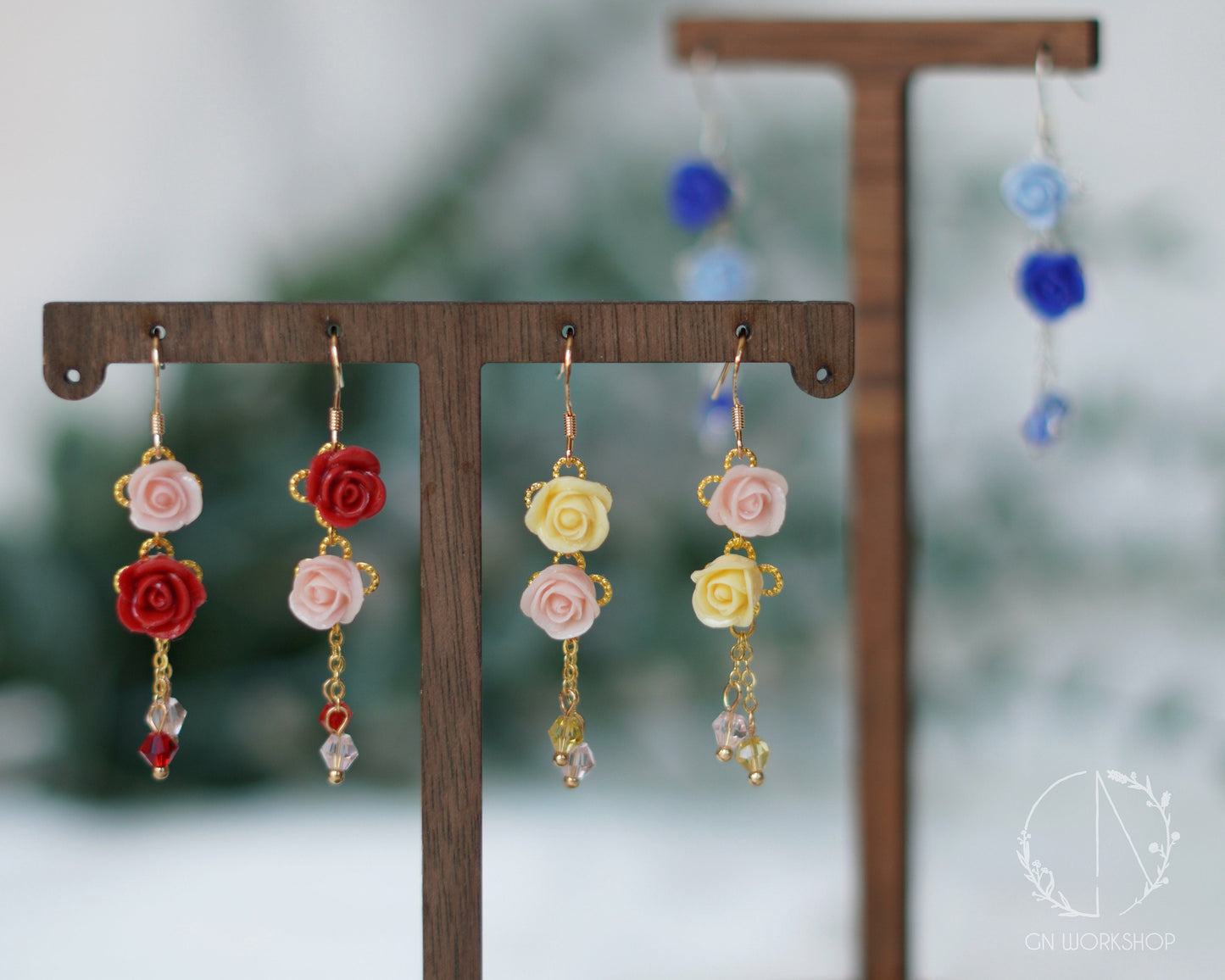 Mirrored Roses Dangles