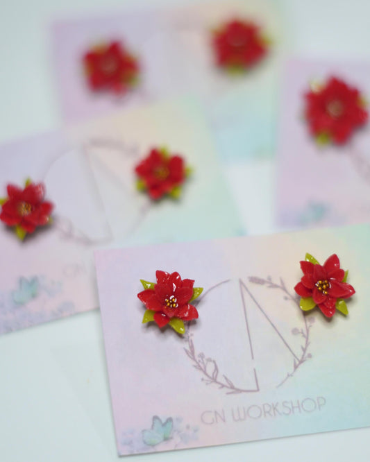 Red Poinsettia Studs