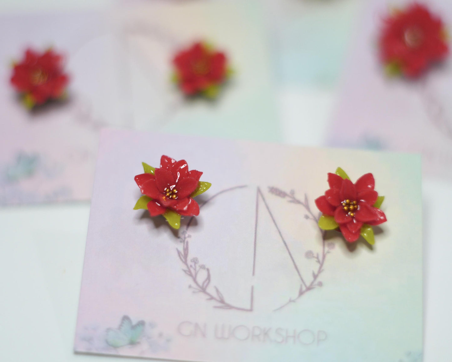 Red Poinsettia Studs