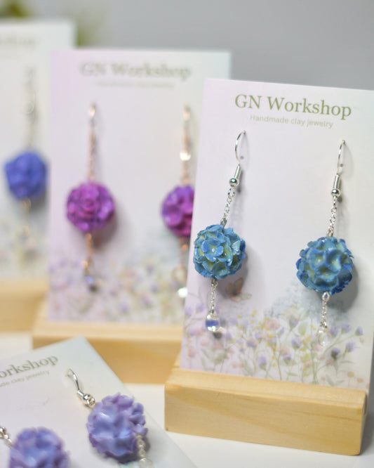 Hand-Painted Hydrangea Ombre Sphere Dangles