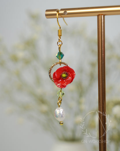 Scarlet Poppy Dangles - August Birth Flowers
