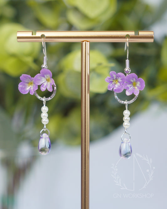 Violet Pearl Halo Dangles
- February Birth Flowers