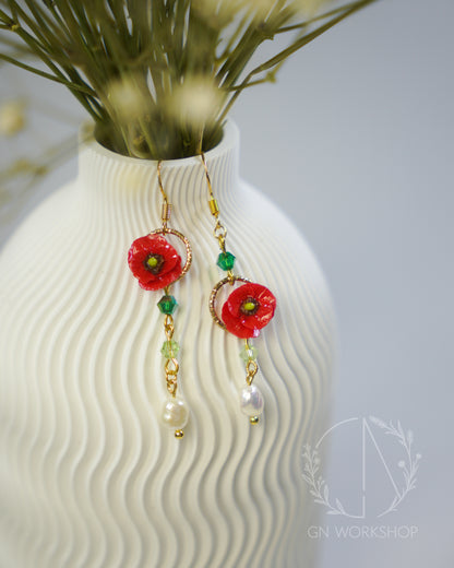 Scarlet Poppy Dangles - August Birth Flowers