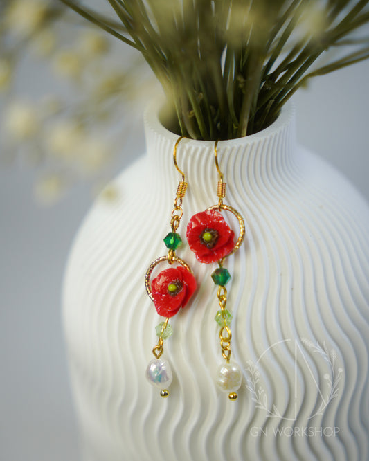 Scarlet Poppy Dangles - August Birth Flowers