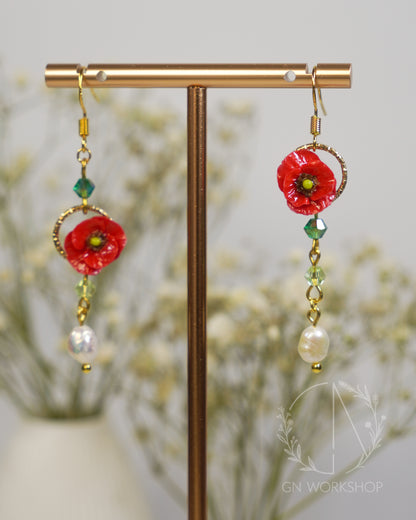 Scarlet Poppy Dangles - August Birth Flowers