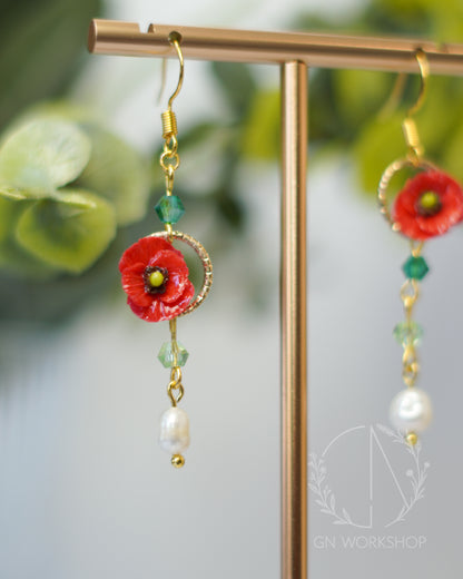 Scarlet Poppy Dangles - August Birth Flowers