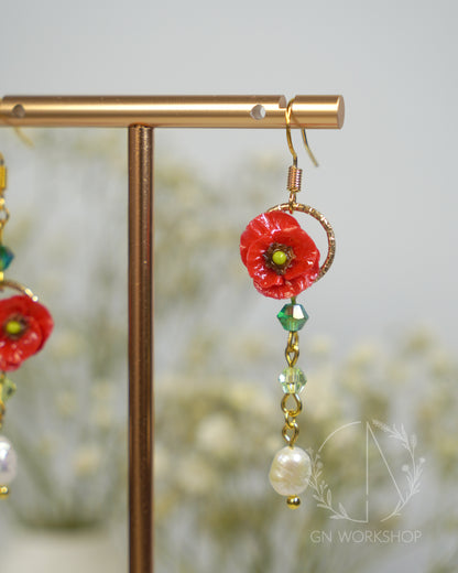 Scarlet Poppy Dangles - August Birth Flowers