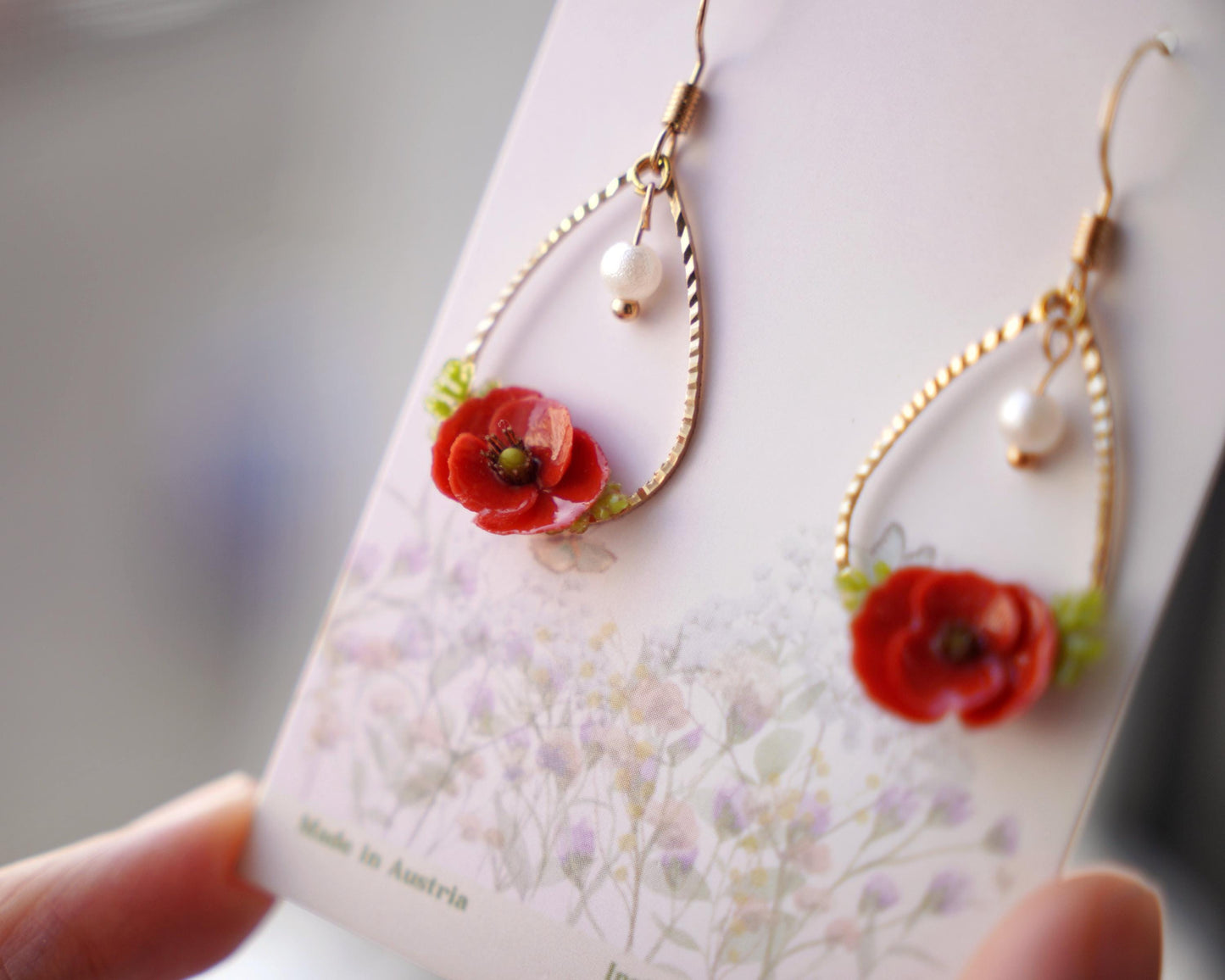 Poppy Bloom Dangles - August Birth Flowers