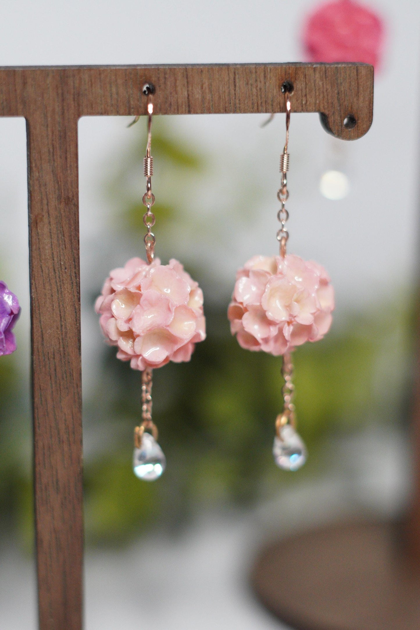 Hand-Painted Hydrangea Ombre Sphere Dangles