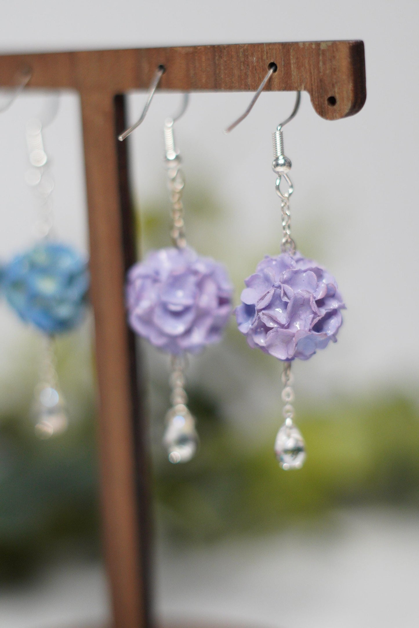 Hand-Painted Hydrangea Ombre Sphere Dangles