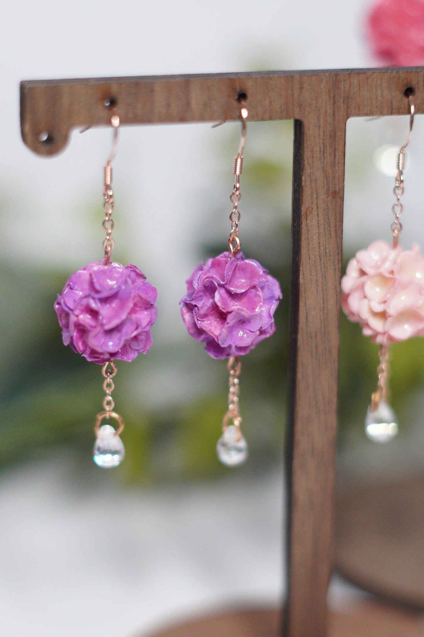 Hand-Painted Hydrangea Ombre Sphere Dangles